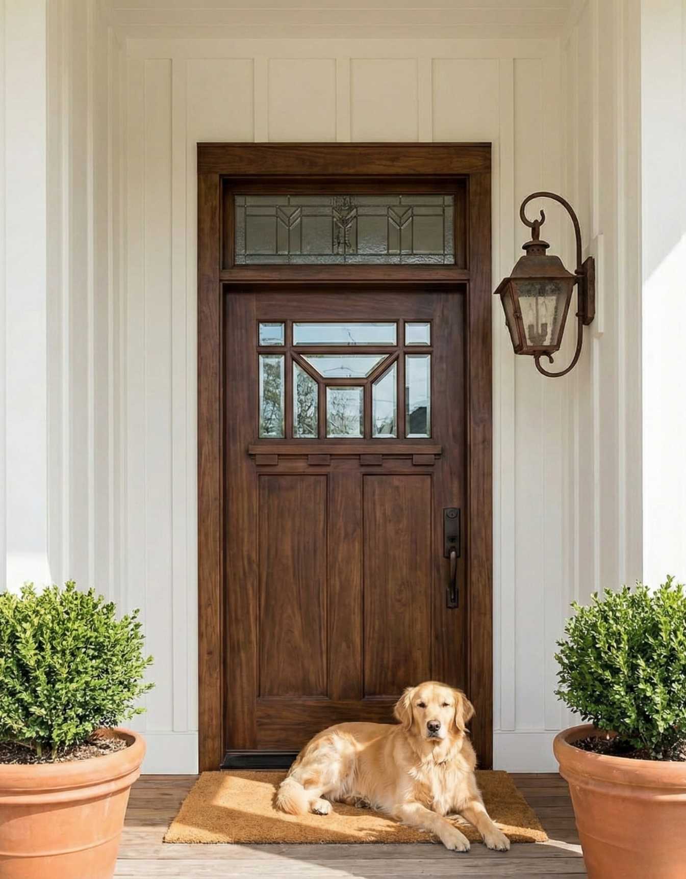Dog sitting at the front door of a Charleston SC home