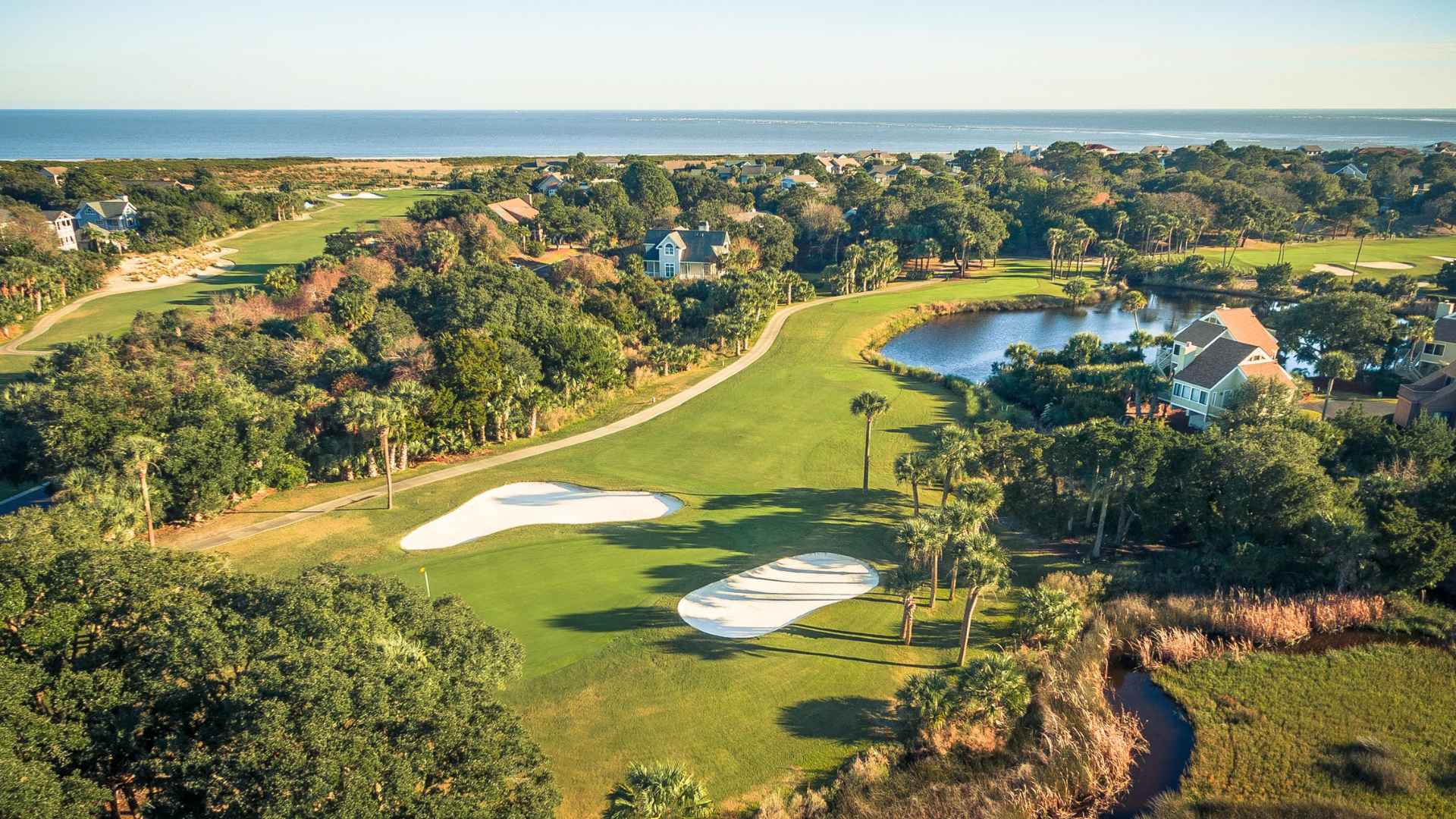 Scenic fairway view of the championship golf course at Seabrook Island surrounded by ancient live oaks and maritime forest