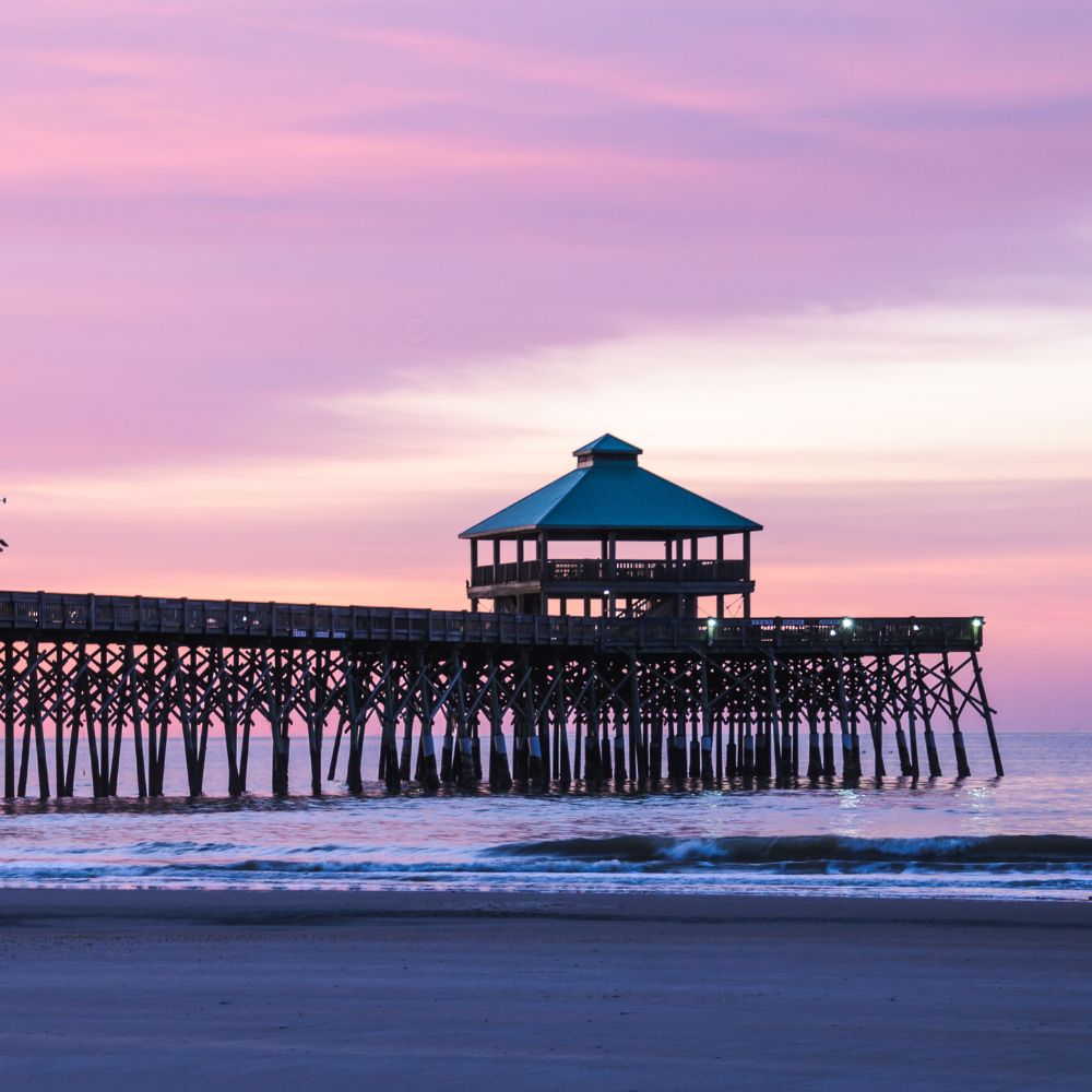 folly beach pier home grid The Ravenel bridge in Charleston south Carolina at sunrise