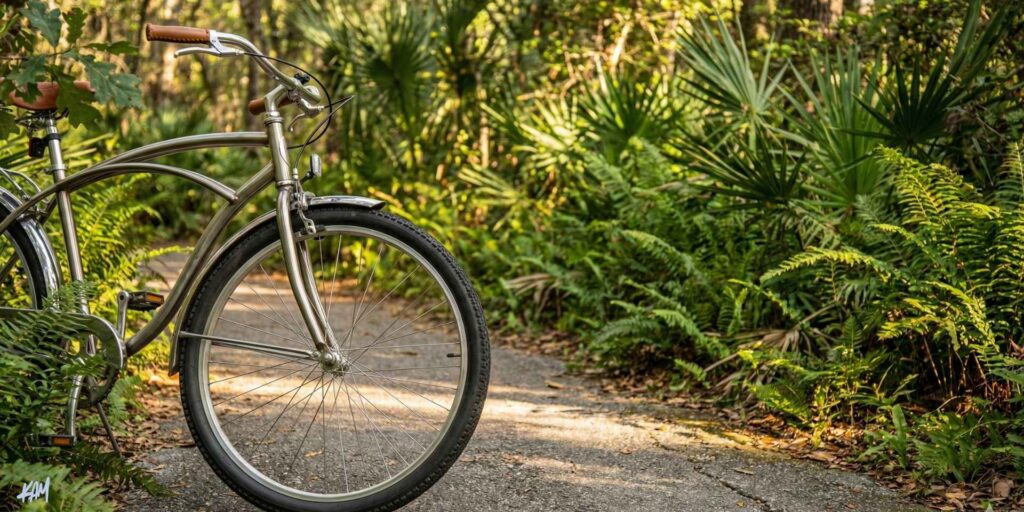 Bicycle beside a wooded trail on Johns Island, South Carolina